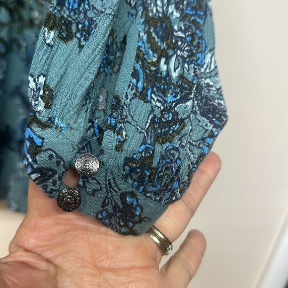 Free People Womens Lucky Loosie Dress Blue Floral Long Sleeve Mini Swing Flowy - Picture 3 of 10